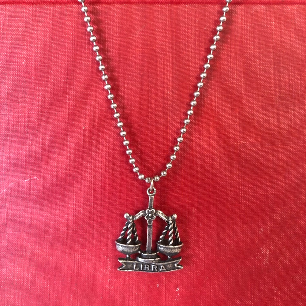 Vintage NOS Libra Zodiac Necklace Stainless 24”